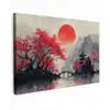 Rode zon - Rivier - brug - Bomen canvas 2cm klein -z3d