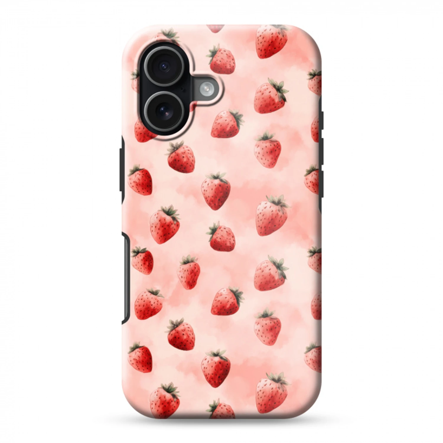 Aardbei - Patroon - Roze Toughcase MagSafe Apple iPhone 17 klein 1017 -3d