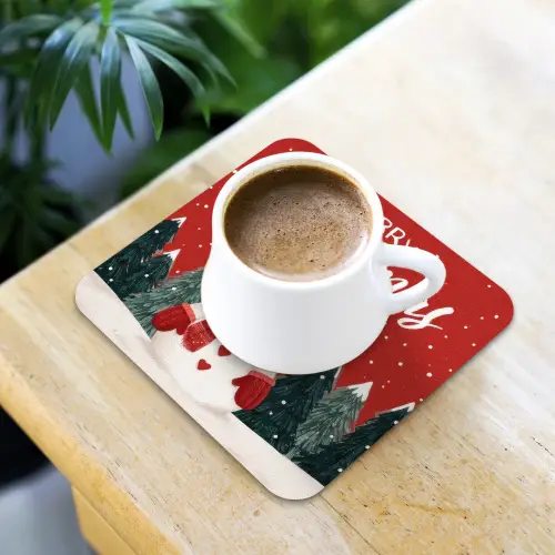 Kerstgroet - Sneeuw - Rood onderzetter kurk middel -sfeer5