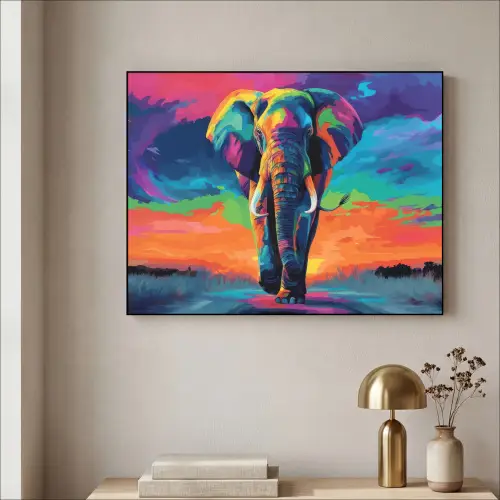 Olifant - Kleurrijk - Lucht - Abstract Textielframe zwart klein -sfeer2