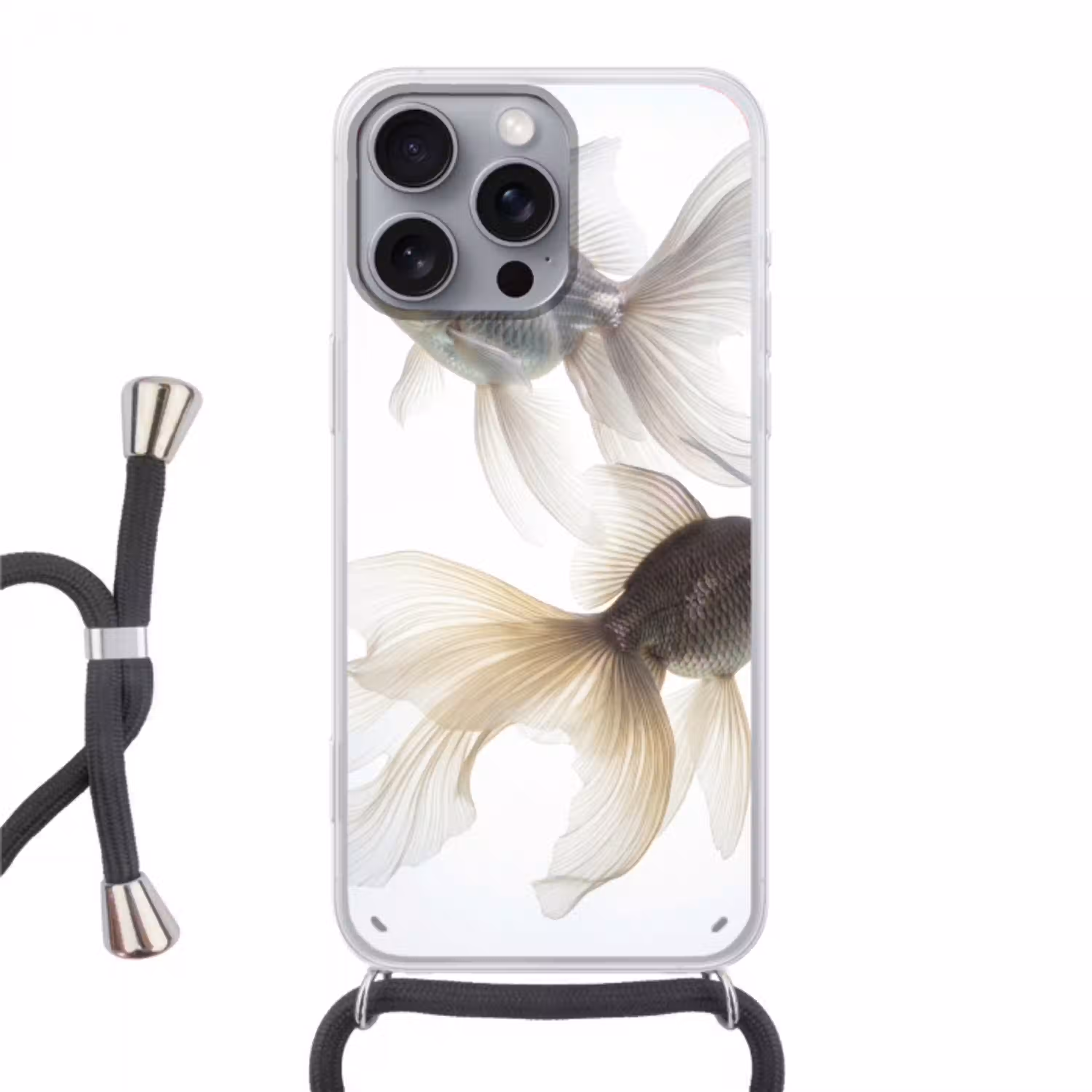 Goudvissen - Modern - Wit Hoesje iPhone 16 Pro Max met koord klein -3d