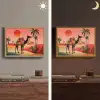Kameel - Gekleurd tapijt - Duinen - Rode zon Light Box met batterij (Wandlamp) middel -sfeer3