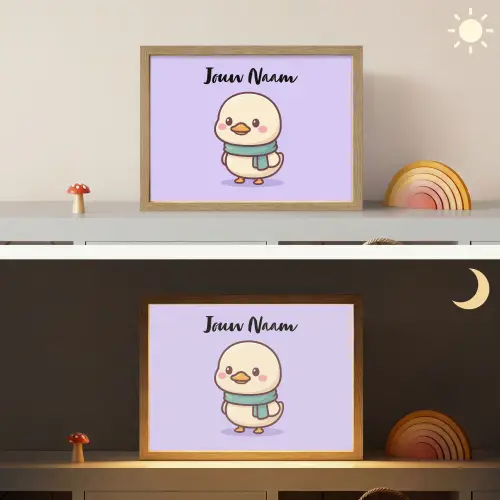 Eend - Paars - Sjaal Light Box met batterij (Wandlamp kind) middel -sfeer3_kind