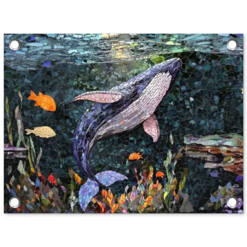 Mozaïek - Walvis - Koraal - Water tuinposter los doek klein -3d