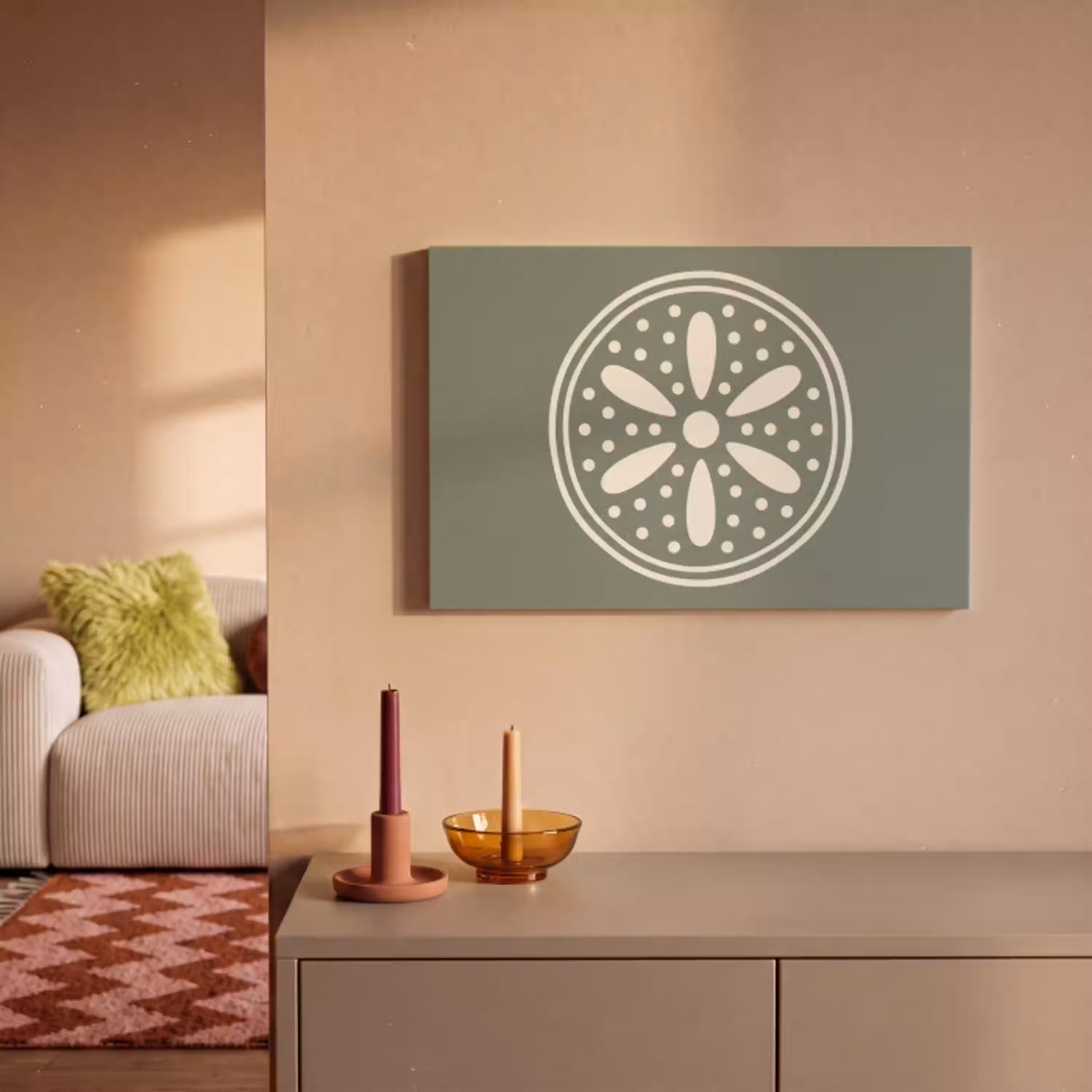 Patroon - Cirkel - Abstract - Groen - Decoratie canvas 2cm klein -sfeer1