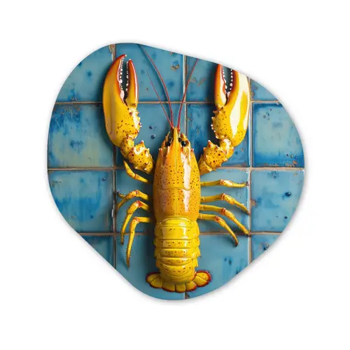 Kreeft - Geel - Blauw - Tegels Wandcirkel Organisch Plexiglas middel -3d