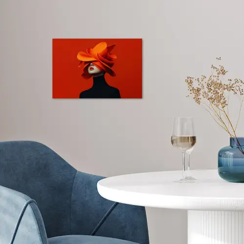 Oranje - Hoed - Vrouw poster papier klein -sfeer3