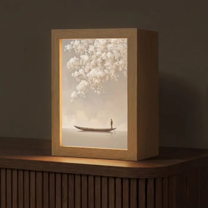 Bloesems - Wit - Boot - Minimalistisch Light Box met kabel (Tafellamp) klein -z3d_website