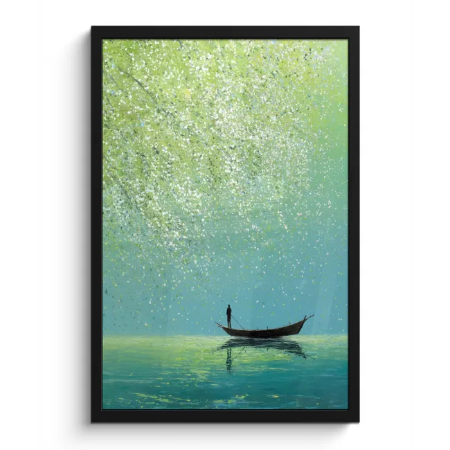 Poster met lijst - Bootje - Water - Bladeren - Bloesems