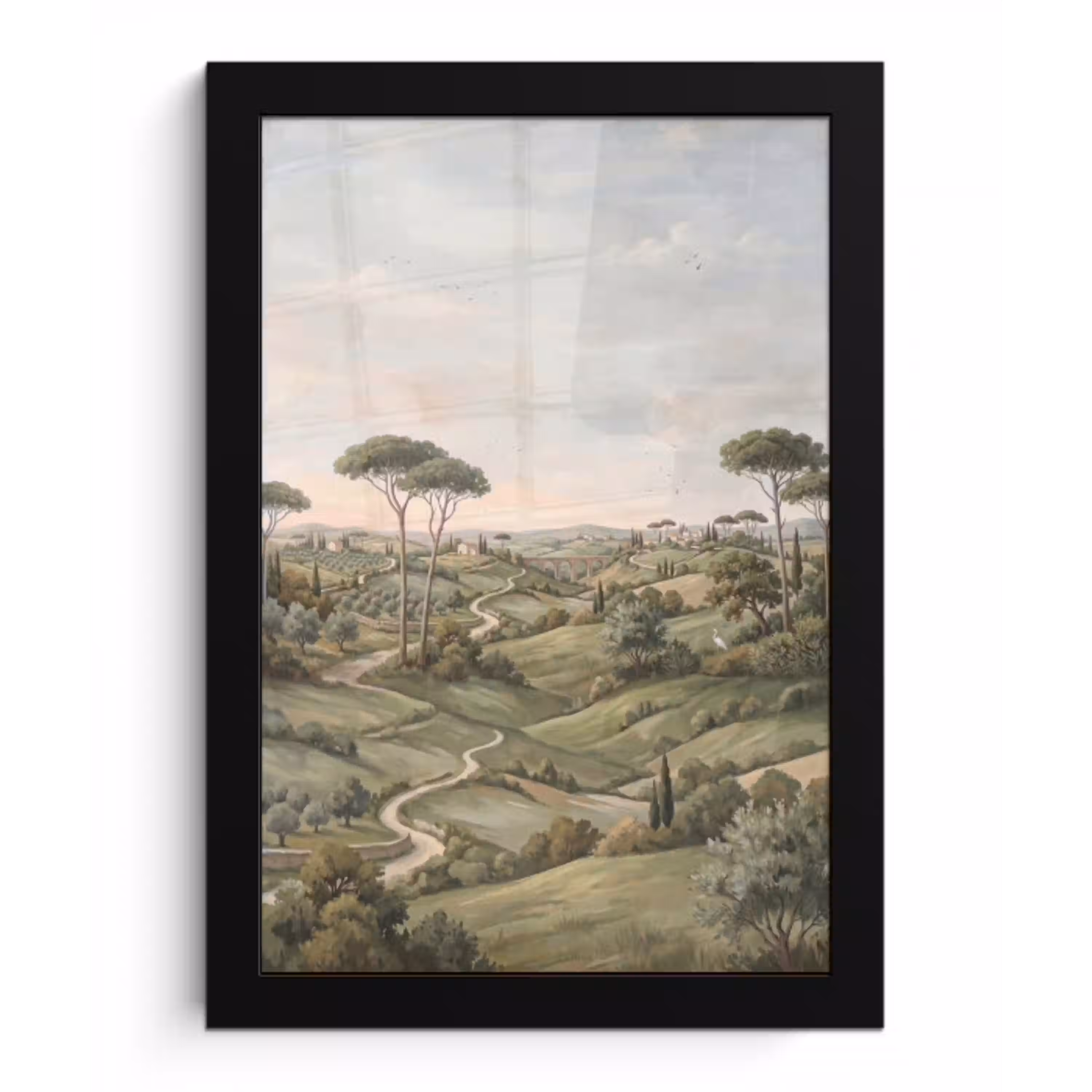 Landschap - Heuvels - Zandpad - Groen fotolijst zwart zonder passe partout klein -3d