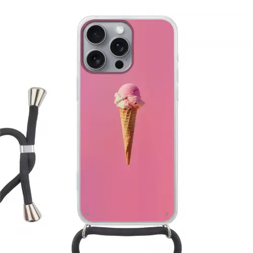 Hoorntje - Schepijs - Roze Hoesje iPhone 16 Pro Max met koord klein -3d