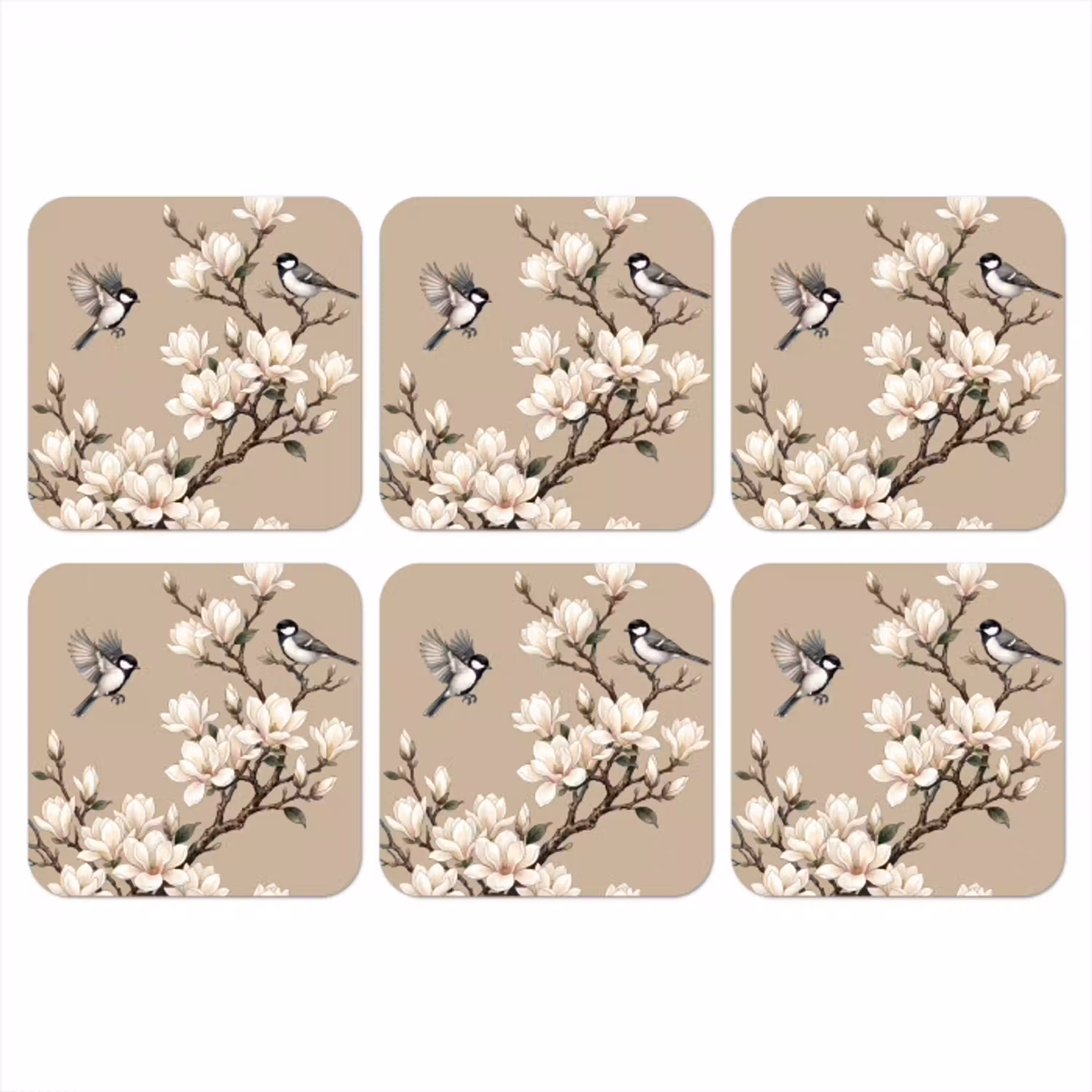Oosters - Vogels - Beige onderzetter kurk middel -3d