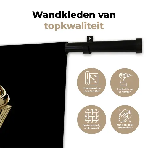 Cupcake - Eten - Goud - Zwart Wandkleed katoen klein -sfeer2
