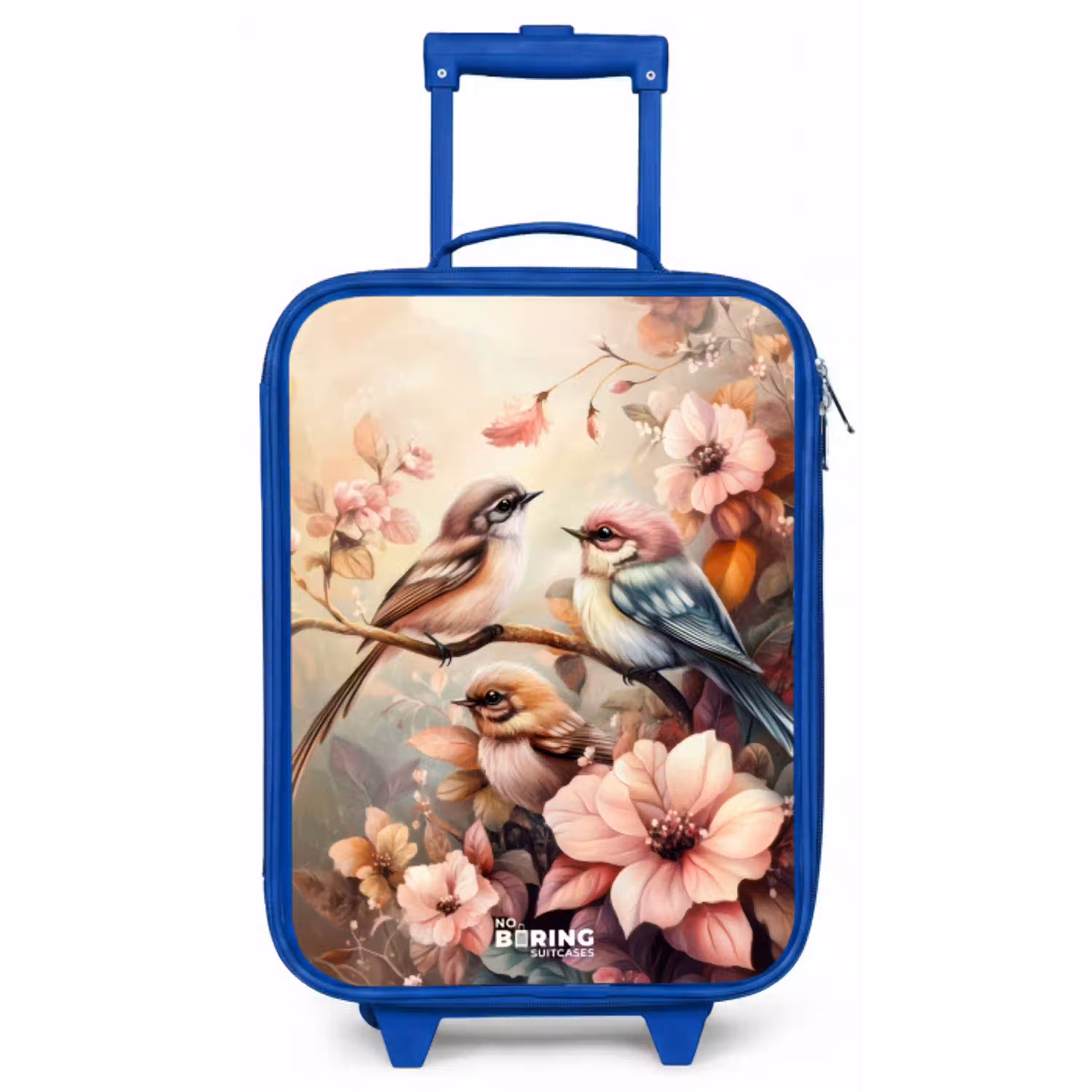 Vogels met roze bloemen Kinderkoffer - Blauw klein -zz3dotto