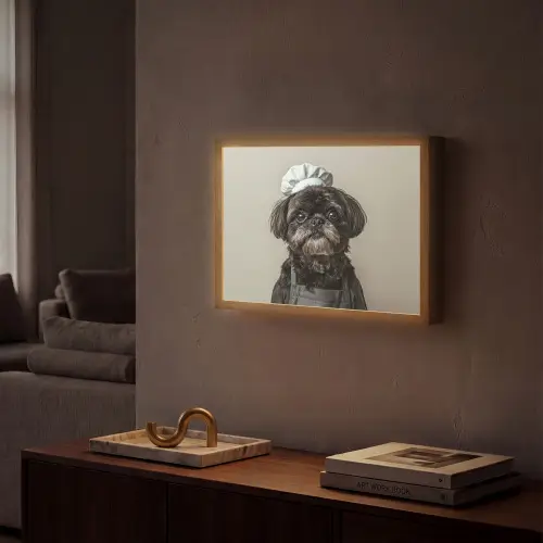 Kokskleding - Zwart - Hondje Light Box met batterij (Wandlamp) middel -sfeer1