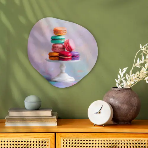 Macarons - Schaal - Pastel - Kleurrijk Wandcirkel Organisch Forex 3mm klein -sfeer2