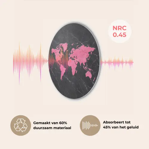 Wereldkaart - Roze - Marmer Akoestische PET Vilt - Rond klein -USP_NL