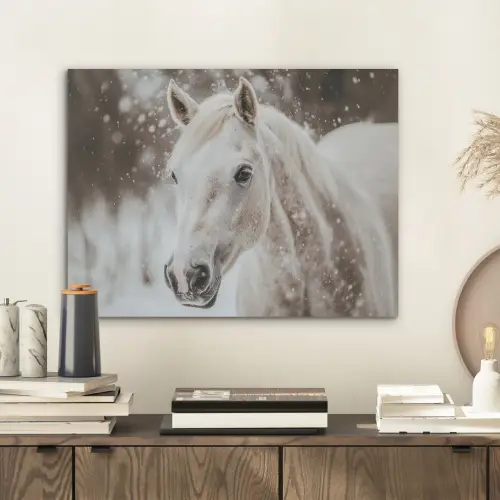 Paard - Wit - Winter - Natuur - Sneeuw - Dieren PET vilt klein -sfeer1