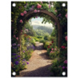 Doorkijk - Landschap - Bloemen - Rozenboog - Natuur tuinposter los doek klein -3d
