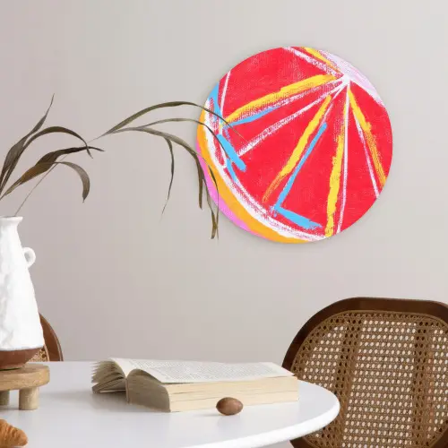 Grapefruit - Geschilderd - Roze - Strepen Wandcirkel kunststof plaat 5mm dik klein -sfeer4