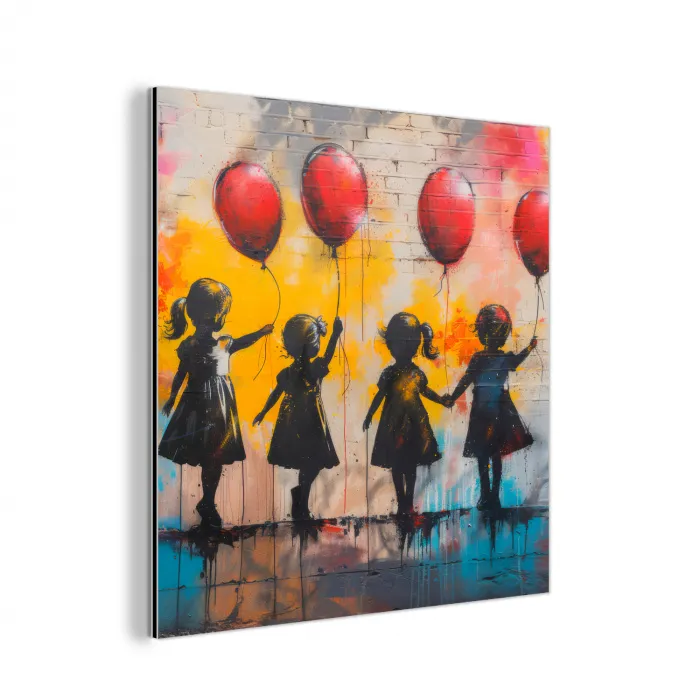 Graffiti - Kinderen - Street art - Ballon - Banksy aluminium wit klein -3d