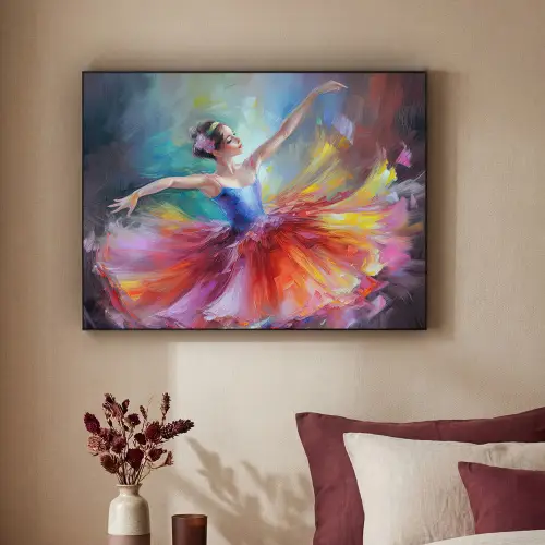 Schilderij - Olieverf - Dans - Ballerina Textielframe zwart klein -sfeer1