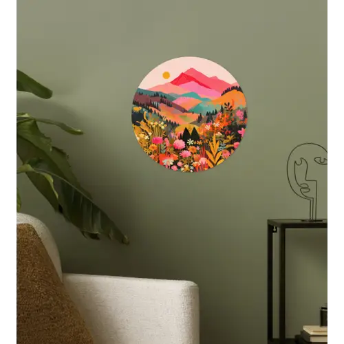 Zonsondergang - Bergvallei - Contrast Wandcirkel behangsticker klein -sfeer2
