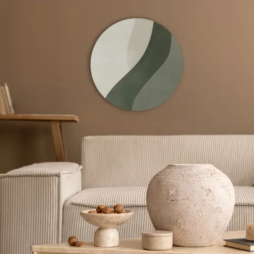 Japandi - Groen - Abstract - Modern Akoestische PET Vilt - Rond klein -sfeer1