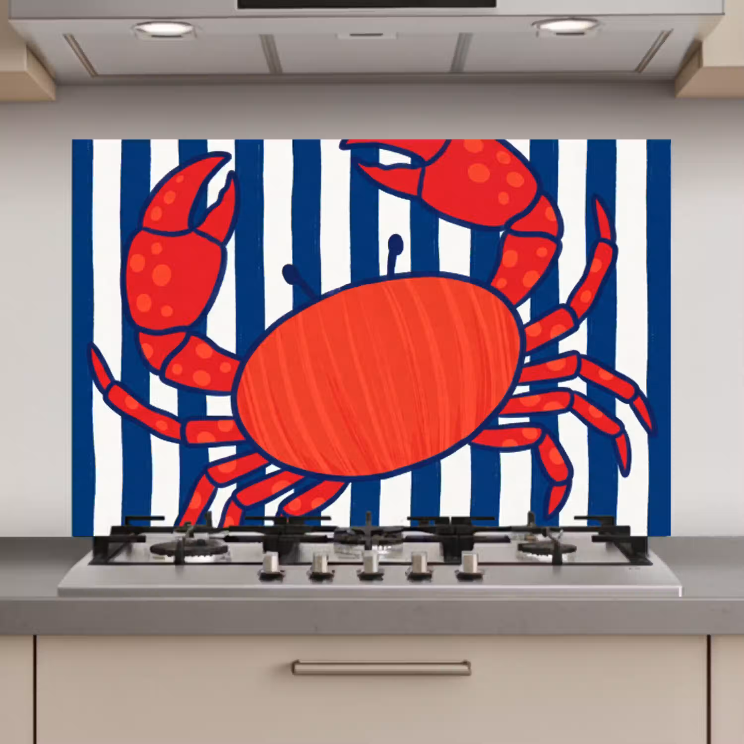 Krab - Strepen - Zeeleven - Illustratie - Rood keuken achterwand spatscherm klein -3d_website