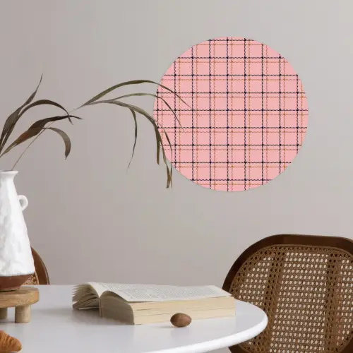 Plaid - Patroon - Gestreept - Roze Wandcirkel behangsticker klein 186 -sfeer3