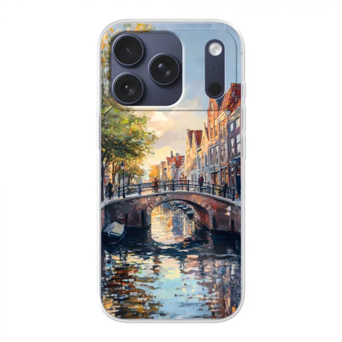 Brug - Stad - Huizen - Boot Telefoonhoesje iPhone 17 Pro klein -3d