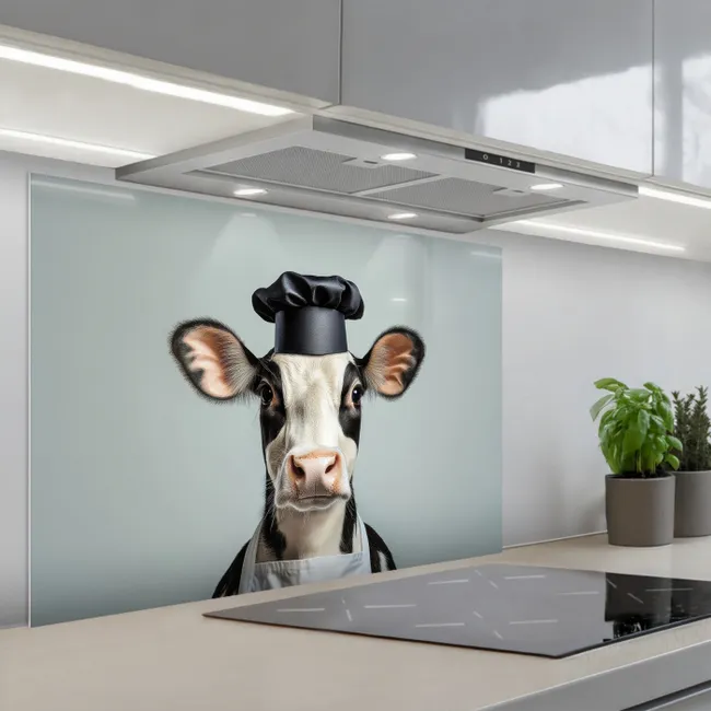 Spatscherm keuken - Koe - Zwart - Wit - Kok