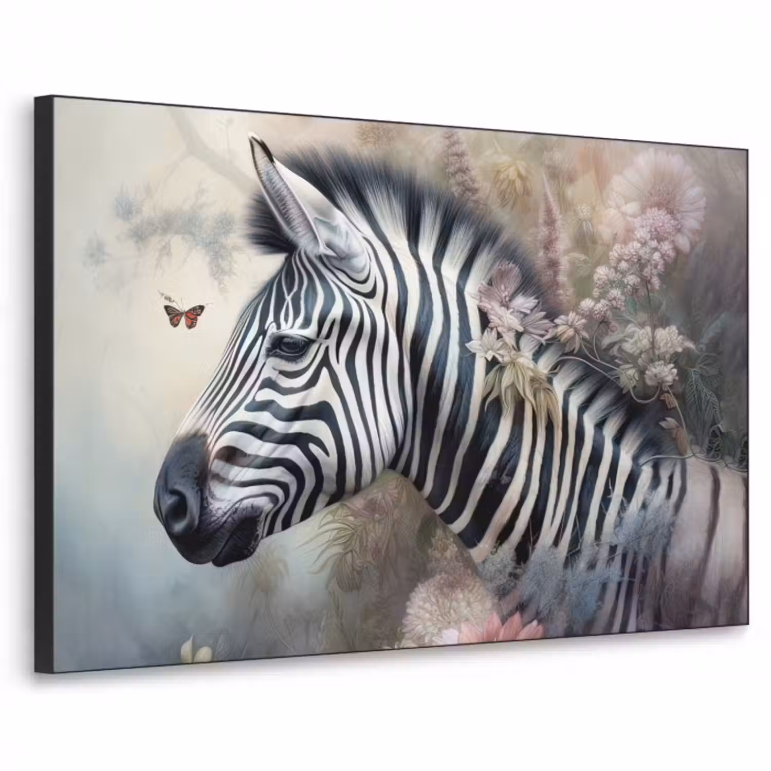 Art Frame - Zebra - Wilde Tiere - Schmetterling - Blumen