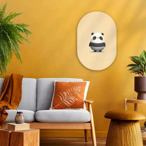 Panda - Beige - Minimalistisch Wandcirkel Ovaal Forex klein -sfeer4