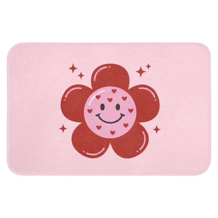 Bloem - Roze - Hartjes Badmat klein -3d