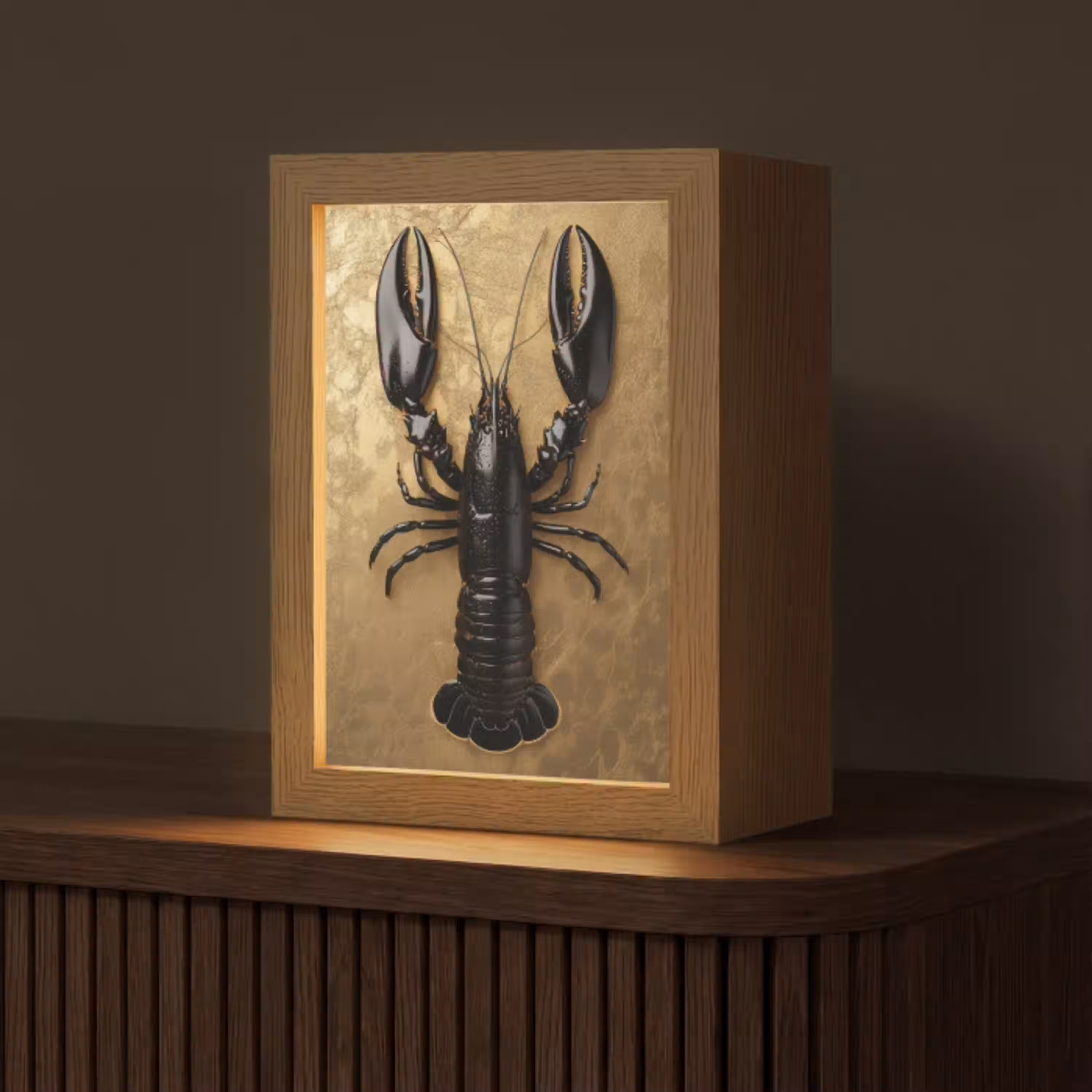 Kreeft - Zwart - Goud - Luxe Light Box met kabel (Tafellamp) klein -z3d_website