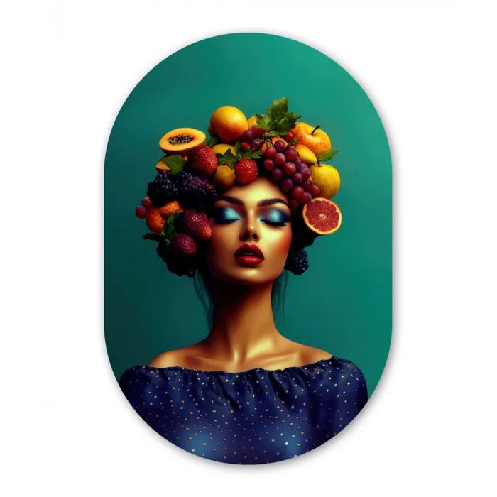 Vrouw - Hoodtooi - Tropisch - Fruit - Druiven Wandcirkel Ovaal Glas middel -3d