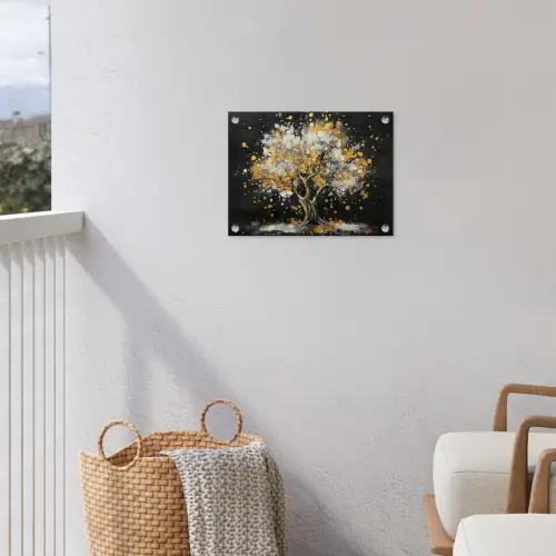 Boom - Zwart - Goud - Wit - Modern tuinposter los doek klein -sfeer8