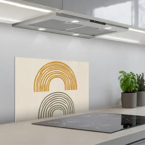 Bogen - Lijnen - Oranje - Minimalistisch keuken achterwand spatscherm klein -3d_schuin