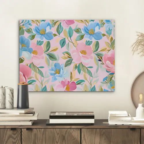Blauw - Roze - Bloemen PET vilt klein -sfeer1
