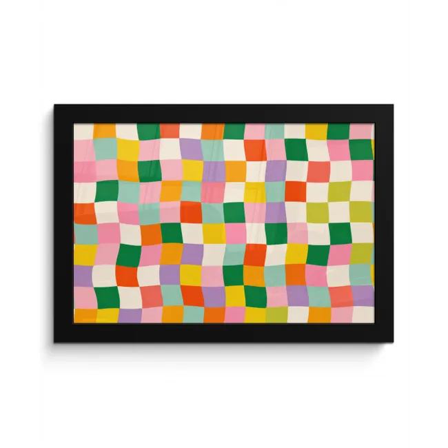Vierkanten - Kleurrijk - Golvend fotolijst zwart zonder passe partout klein -3d
