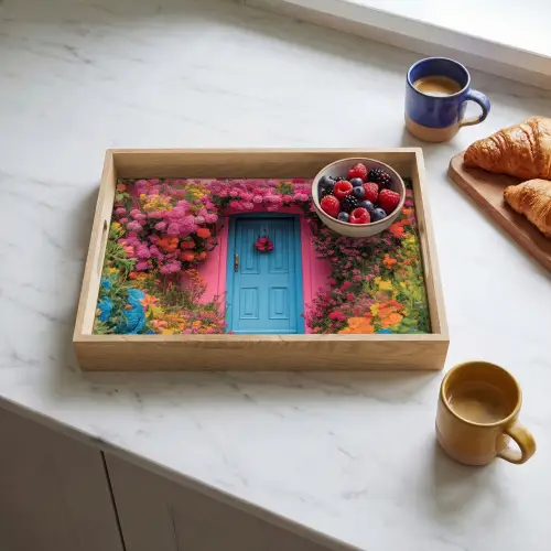 Bloemen - Deur - Roze Dienblad Rechthoek middel -sfeer2