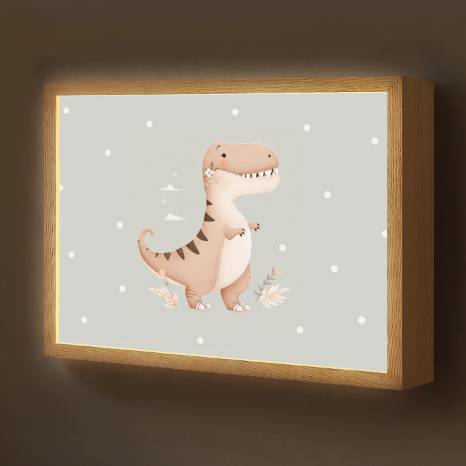 Dino  - Bloemen - Blauw - Stippen Light Box met batterij (Wandlamp kind) middel -z3d_website