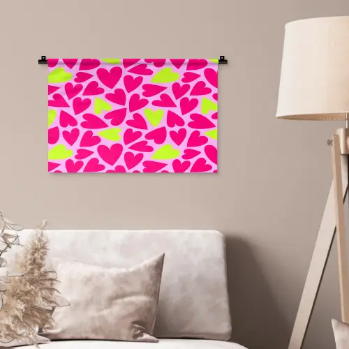 Patroon - Hart - Roze - Groen Wandkleed katoen klein 269 -sfeer4
