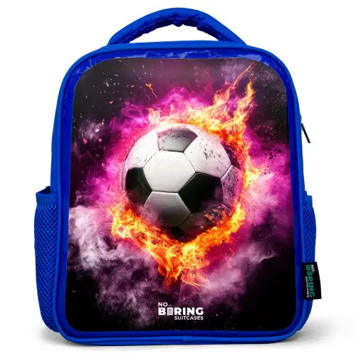Voetbal in roze vuur explosie Kinderrugzak - Blauw middel -3d