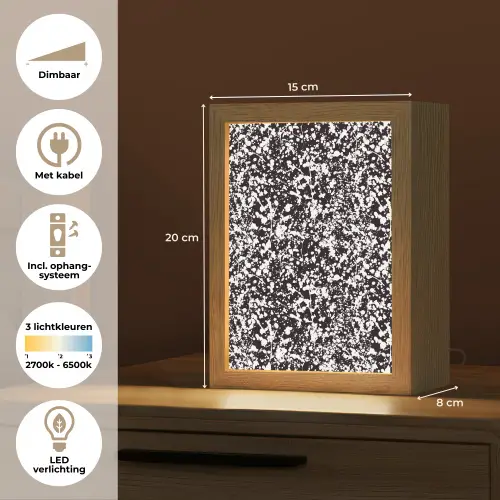 Spat - Stippen - Zwart - Wit Light Box met kabel (Tafellamp) klein 925 -USP_NL