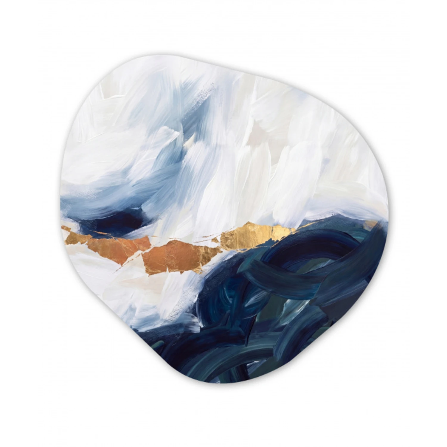 Abstract - Acryl - Blauw - Goud - Elegant Wandcirkel Organisch Aluminium middel -3d