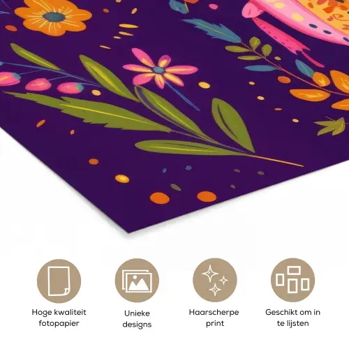 Kever - Felgekleurd - Bloemen - Bladeren poster papier klein -closeup_NL