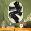 Strepen - Zwart - Abstract Wandcirkel Ovaal Glas middel -sfeer2