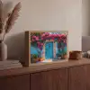 Deur - Hout - Bloemen - Blauw Light Box met batterij (Wandlamp) middel -sfeer2